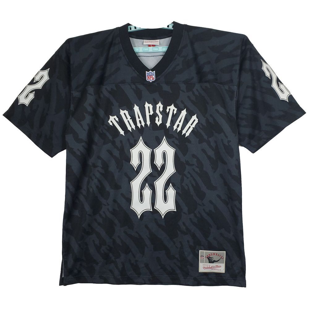 Trapstar Mitchell & Ness NFL Large Jersey Cut & Sew Art Applique Black Gray New